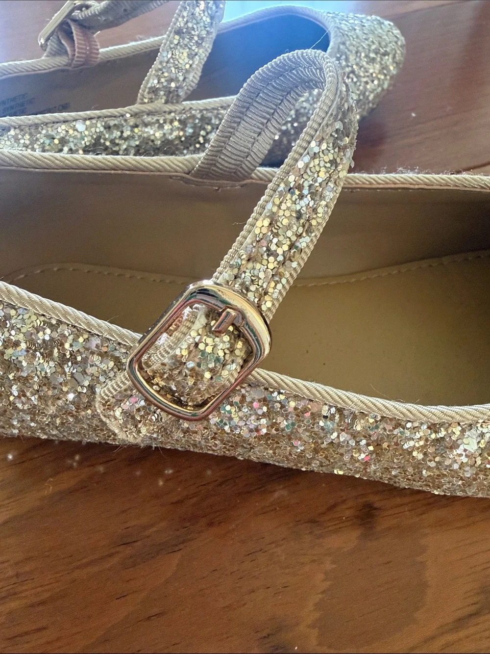J. Crew Girls' Gold Glitter Mary Janes with Buckle